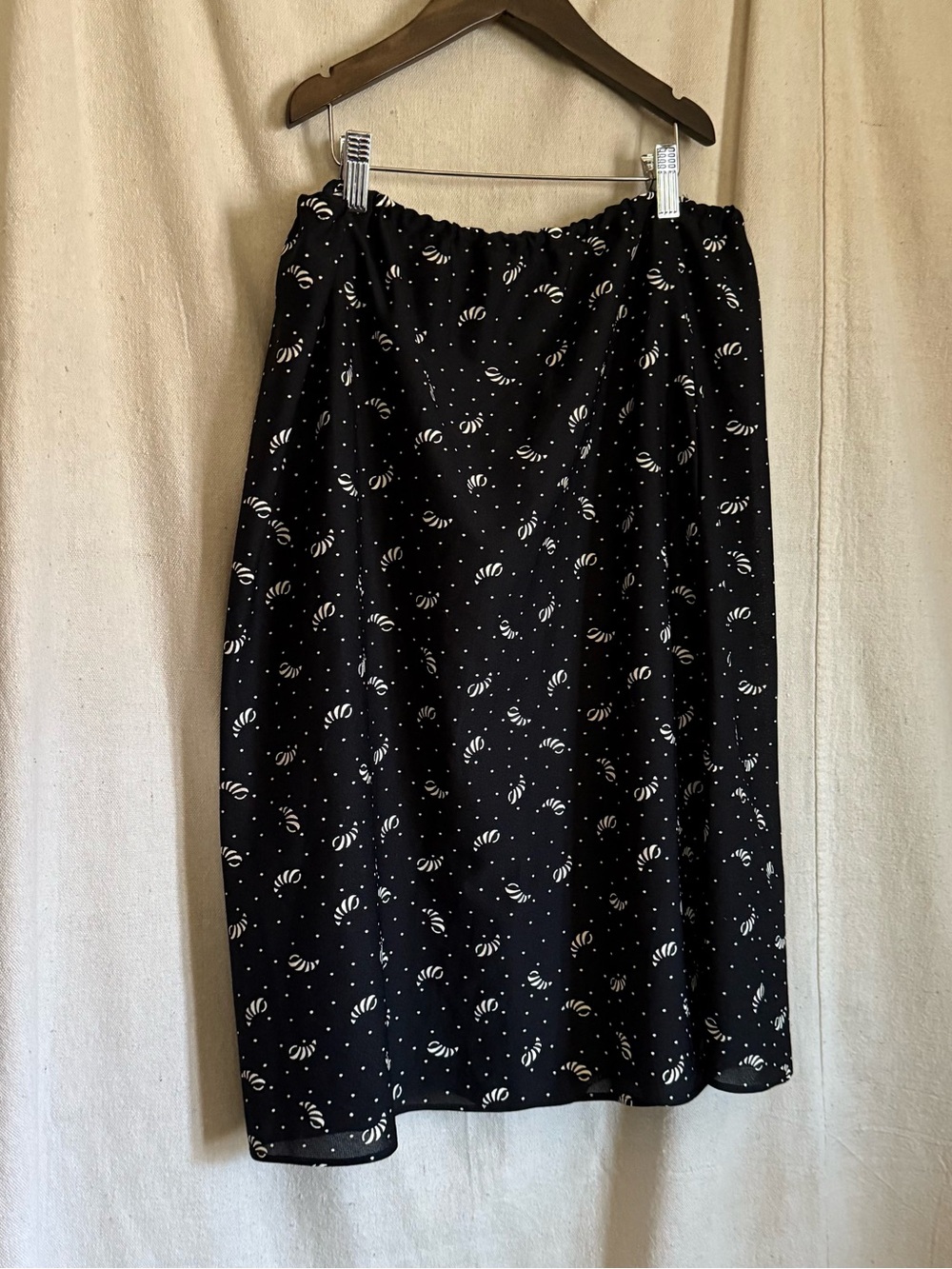 Vintage Black Midi Skirt with White Dot Print